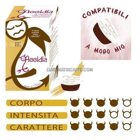 16 CAPSULE CAFFE "ACCIDIA" DECAFFEINATO COMPATIBILI LAVAZZA A MODO MIO