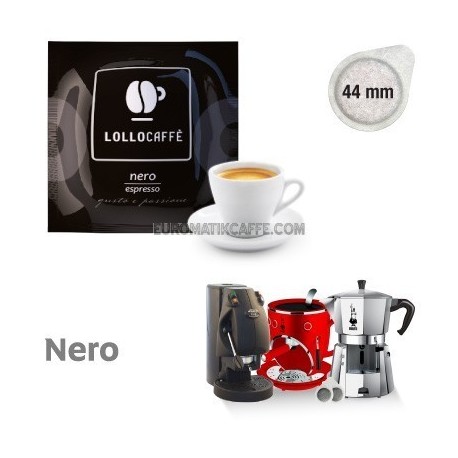 100 cialde Lollo caffè gusto Nero Espresso in carta filtro pods Ese 44mm